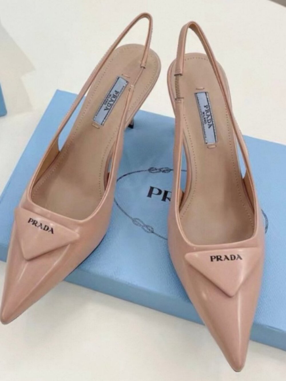 Prada Blush Patent Leather Slingback Heels